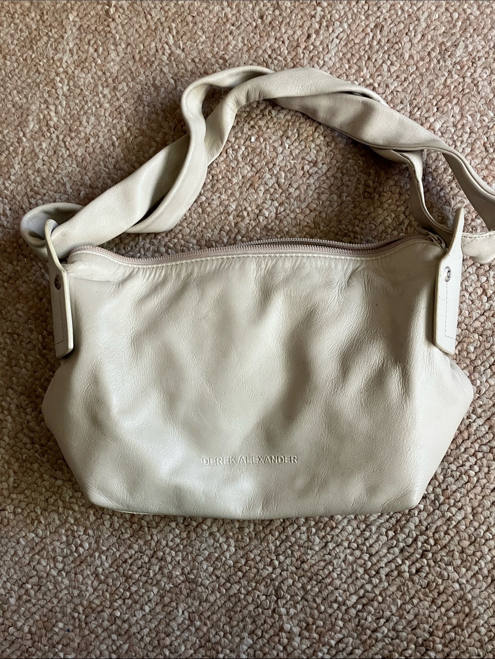 Derek Alexander Cream Leather Shoulder Bag with Twisted Strap